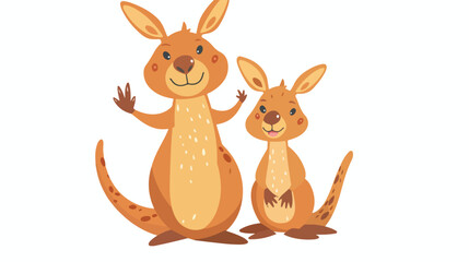 Cartoon cute kangaroo waving hand with baby joey. isolated