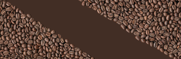 Wide coffee beans background with copy space