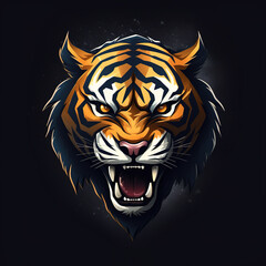 Tiger face on a black background. Wildlife Animals. Illustration, Generative AI.