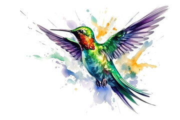 Watercolor painting of hummingbird are flying on a clean background. Bird. Animals. Illustration, Generative AI.