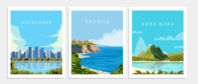 Poster collection, travel poster, banners, travel card set