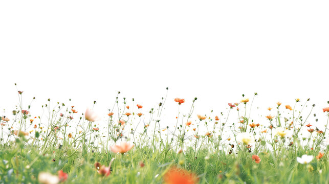 Grass flower field in spring realistic image isolated on white background