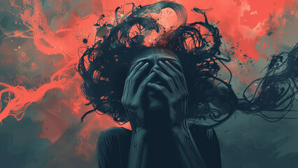 Fractured Reality: Portraying the Struggle of Schizophrenia in Women - Mental Health  - obrazy, fototapety, plakaty