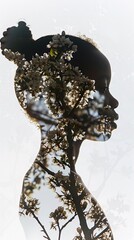 Double exposure of a black girl and nature.