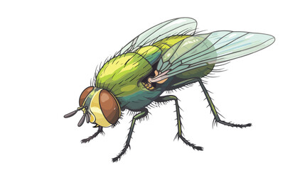 Cartoon green fly flat vector isolated on white background