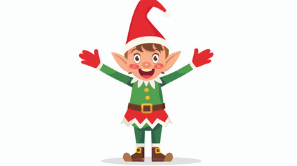 Cartoon happy Christmas elf flat vector isolated on white