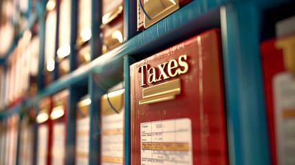 Showing a filing cabinet labeled Taxes filled with neatly organized folders containing financial...