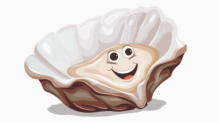 Cartoon happy oyster flat vector isolated on white background