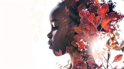  Double exposure of black girl and environment concept - obrazy, fototapety, plakaty