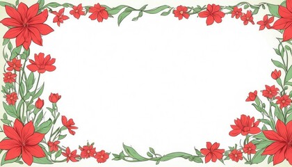 Evoke warmth with our vibrant red floral frame drawing. Custom space awaits your content, infusing energy into your design