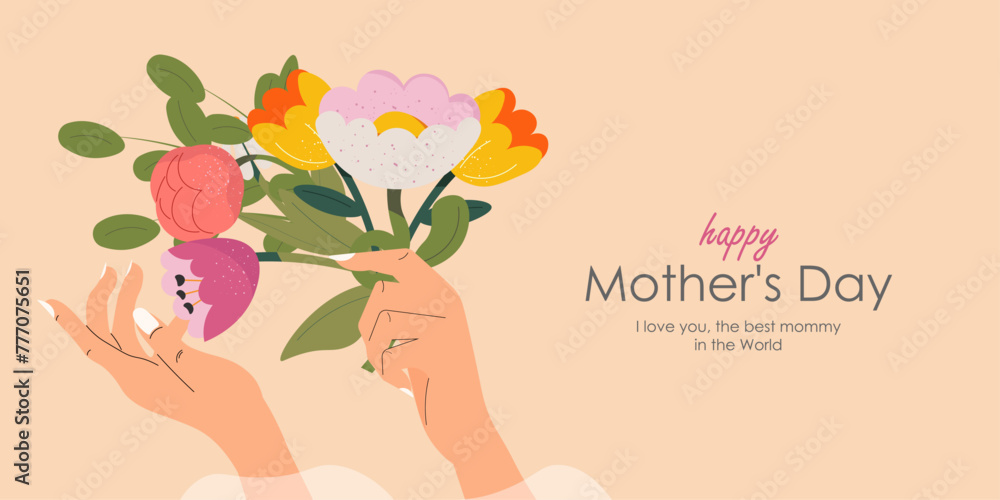 Wall mural mother's day banner, card, horizontal poster, web border