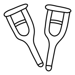 Walking sticks icon, linear design of crutches

