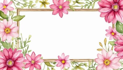 Embrace elegance with our watercolor pink floral frame mockup. Soft petals form a delicate border, perfect for showcasing your content