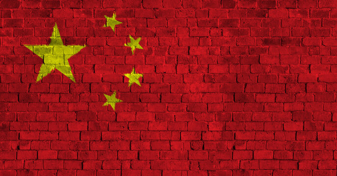 People's Republic of China Flag Over a Grunge Brick Background