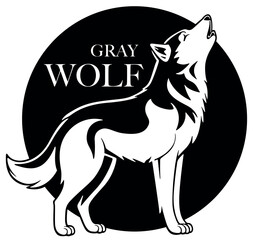 Drawing of a Howling Wolf as a Logo on Textile Print - Black and White Illustration Isolated on White Background, Vector - 777078801