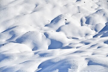 Amazing winter scenery of snowcapped  French alps by winter  - obrazy, fototapety, plakaty