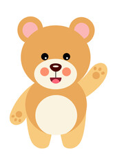 Cute happy teddy bear waving
