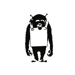 Black and white monkey sketch and Banksy paper necklace PNG