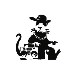 Black and white sketch of a rat and a Banksy radio PNG