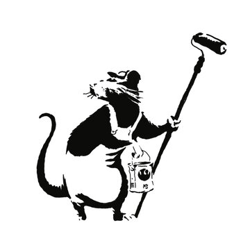 black and white rat sketch and banksy paint brush png