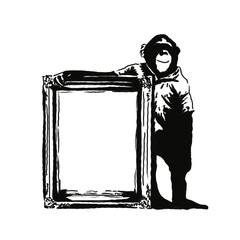 black and white mouse sketch and banksy photo frame PNG