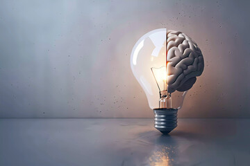Lightbulb half brain half light bulb concept. Generative ai design concept art. - obrazy, fototapety, plakaty