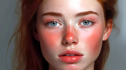 Rosacea treatment on woman face. Generative ai design concept.