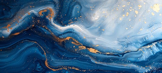 Cosmic Ocean A Blue and Gold Abstract Artwork Generative AI - obrazy, fototapety, plakaty