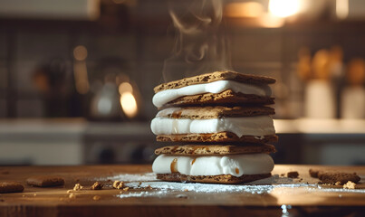 Stacked S'mores on Elegant kitchen background, Generative AI 