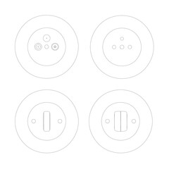 Power socket icon set. Country type electric socket illustration. Simple charge symbol in vector flat style.