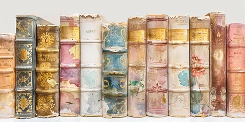 A Collection of Antique Books, Each with a Unique Cover, Representing the Timelessness of Literature Generative AI
