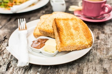 Perfect Breakfast Toast With Butter Chocolate Paste