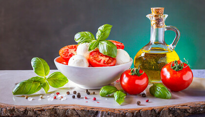 Tomato mozzarella with basil and oil.