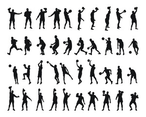 Fototapeta na wymiar Silhouettes of basketball players, weight lifters in training, isolated vector