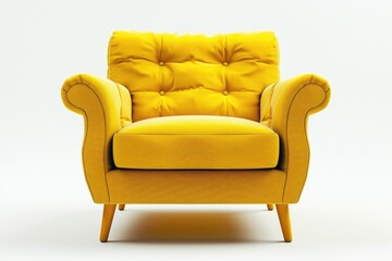 single yellow upholstered sofa chair on white background