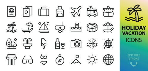 Holiday and vacation isolated icons set