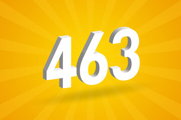 3D 463 number font alphabet. White 3D Number 463 with yellow background