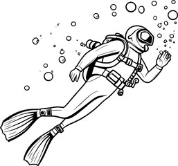 Silhouette of a scuba diver for illustration | Vector for print