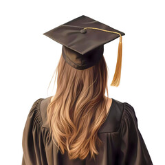 Young woman in graduation on transparent background. Generative ai design.