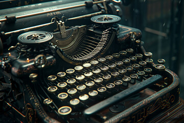 A high-definition capture of a vintage typewriter, highlighting its intricate keys and mechanical details. - Powered by Adobe