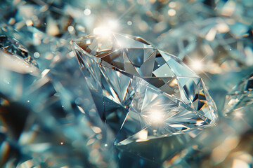 A high-definition capture of a sparkling diamond, showcasing its brilliant facets and captivating shine. - obrazy, fototapety, plakaty