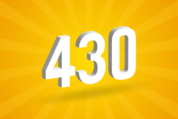 3D 430 number font alphabet. White 3D Number 430 with yellow background