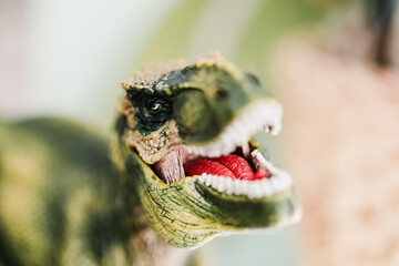 Tiranosaurus rex fierce with open mouth jaws close up still