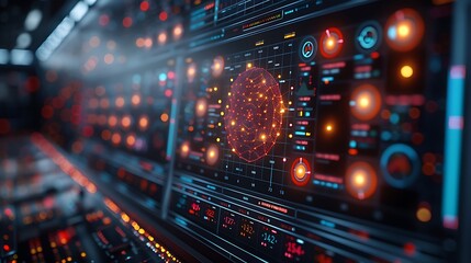 Obraz premium On a computer monitor, an abstract visualization of an AI neural network at work, with nodes illuminating to signal data processing.