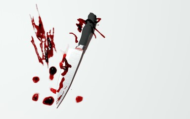 3d render of kitchen knife with blood stain for crime scene or domestic violence concept