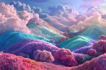 Photo sur Plexiglas Paysage fantastique A fantasy colorful landscape with hills and trees