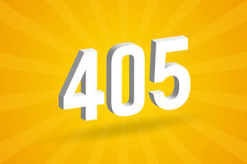 3D 405 number font alphabet. White 3D Number 405 with yellow background
