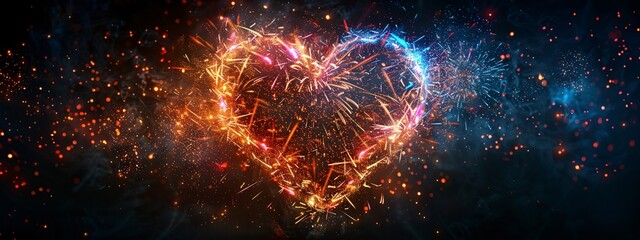 Celebration of Love and Joy A Heart-Shaped Display of Colorful Sparks and Fireworks Generative AI - obrazy, fototapety, plakaty