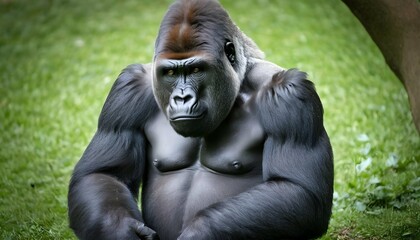 A-Solitary-Gorilla-Sitting-Quietly-Lost-In-Though-