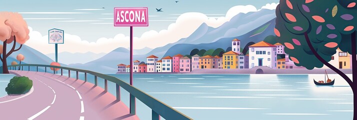 Ascona's picturesque lakeside riviera against a mountainous backdrop, ideal for European travel and luxury lifestyle magazines.
